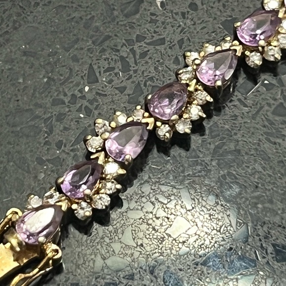 Suzanne Somers vintage real amethyst pear cut cz tennis line bracelet gold HSN - Picture 2 of 4